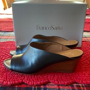Franco Sarto Black Leather Wedge Sandals